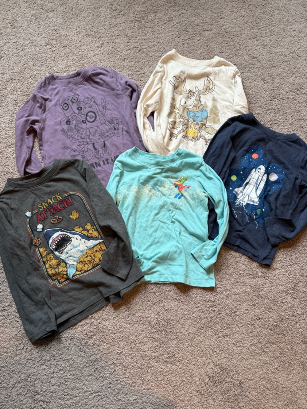 Kids Long-Sleeve Shirt Bundle - Purple, Cream, Teal, Navy & Charcoal